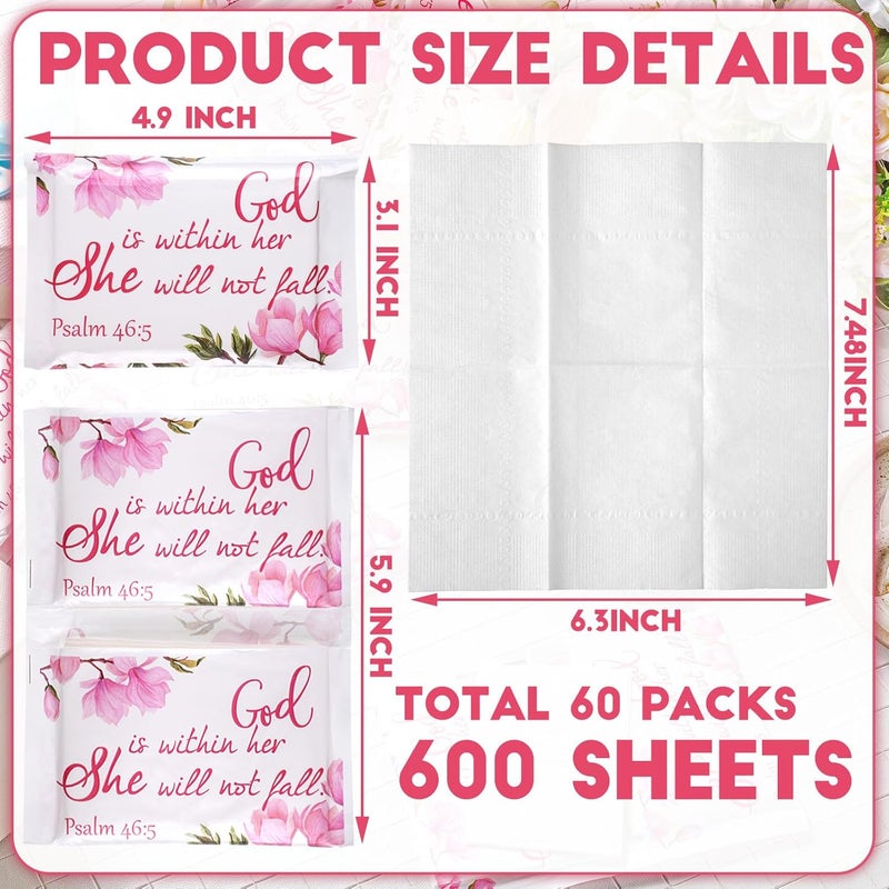 Sinmoe 60 Pack Christian Easter Pocket Tissues Gifts Bible Verse Mini Travel Tissues Size Wallet Facial Napkin for Woman Religious Party Charity Event Church Supplies(Sweet Style) - Image 3
